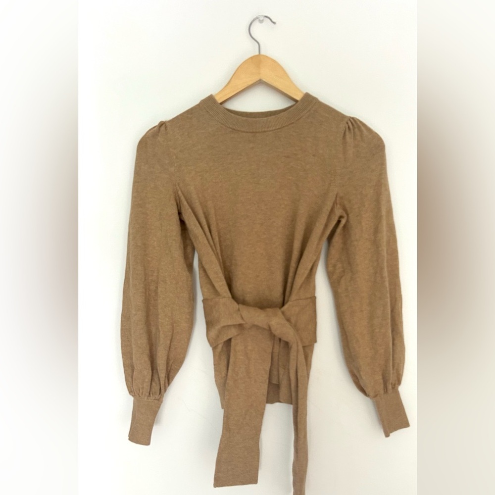 RALPH LAUREN Black Label Tie Waist  Balloon Sleeve Cotton Modal Sweater XS - Picture 6 of 8